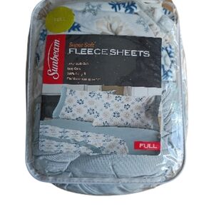 Sunbeam Full Super Soft Fleece Sheets - Blue and White